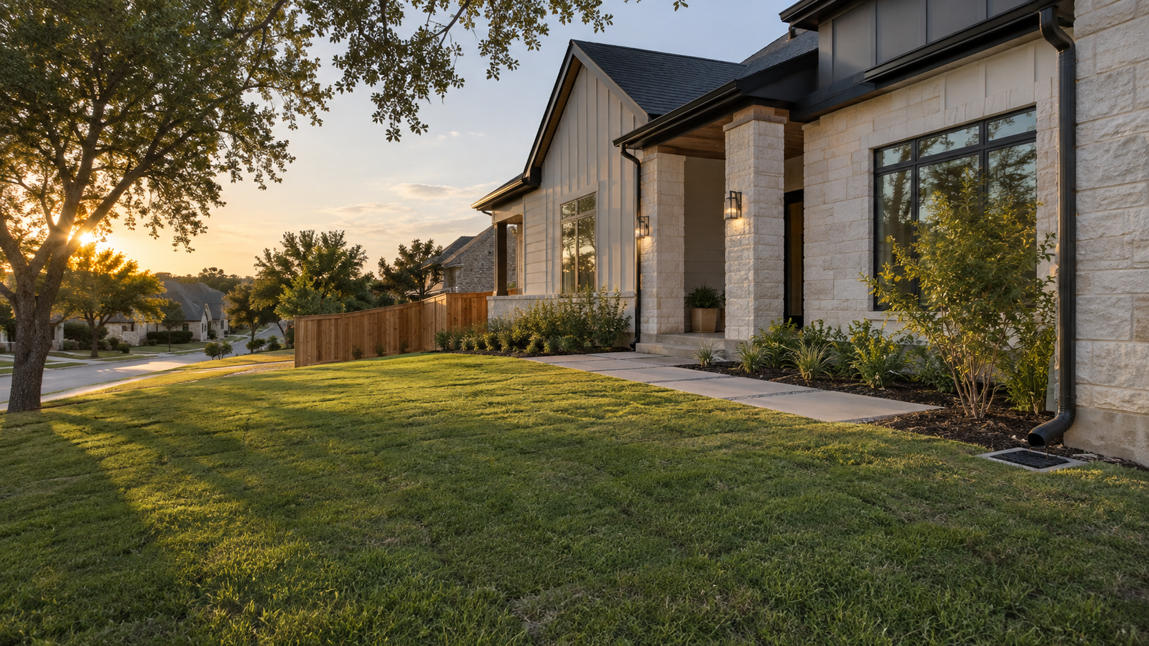 Completed lawn, drainage and outdoor renovation at a North Texas home
